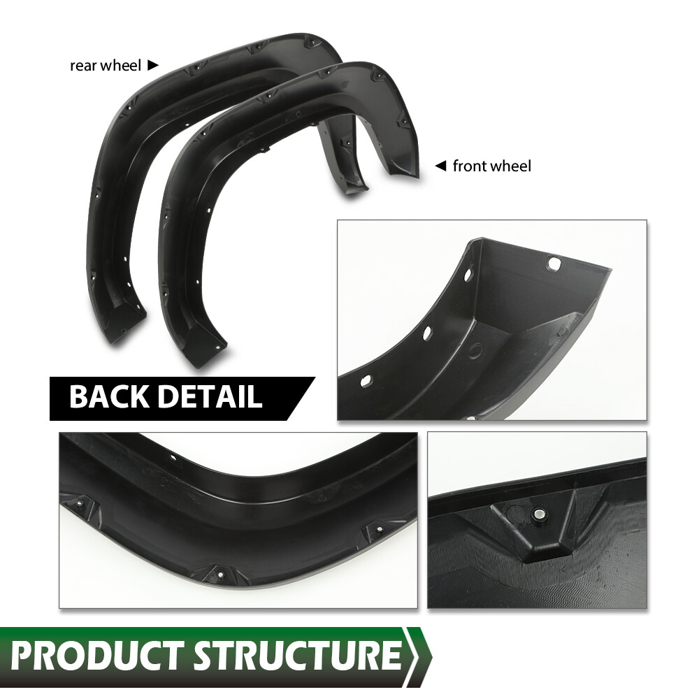4pcs Fit For 16-22 Toyota Tacoma Pocket Rivet Style Fender Flares Smooth Black
