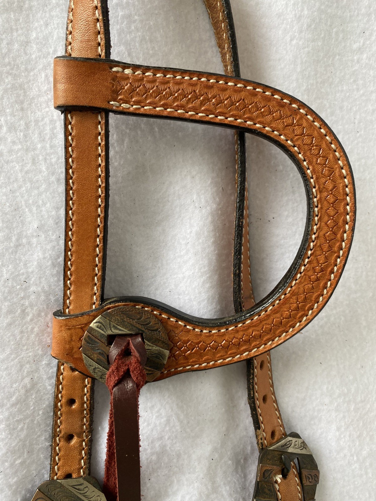 FANCY Tooled Leather HEADSTALL~New Cond~Slotted CONCHOS~AVERAGE to LARGE Horse