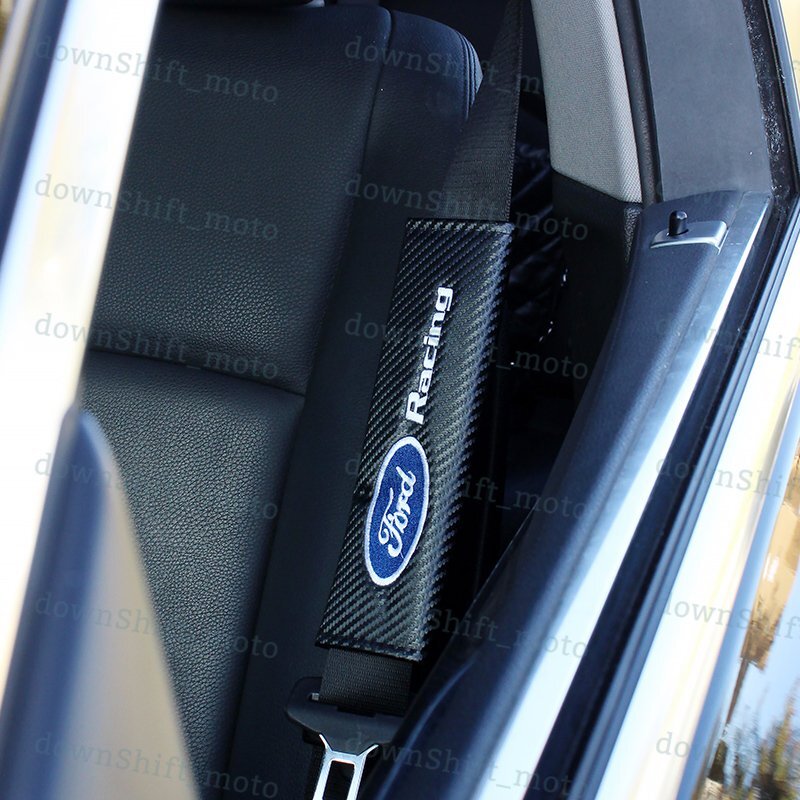 SET FOR FORD RACING Carbon Look Seat Belt Cover Shoulder Pads Embroidery Logo