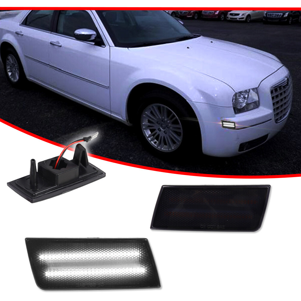 2X SMOKE LENS WHITE LED FRONT SIDE MARKER LIGHTS for 2005-2010 CHRYSLER 300 300C