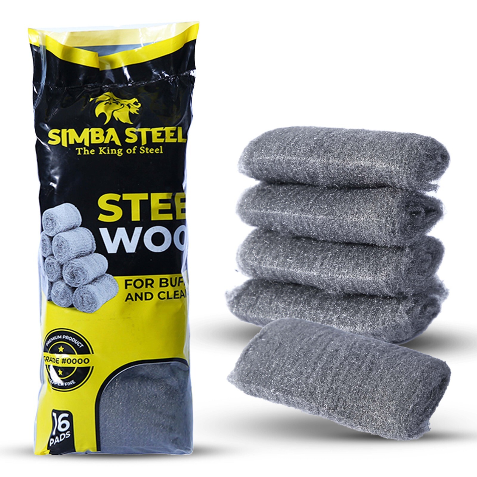 Steel Wool Grade 0000 - 16 pcs Finest Grade for Furniture Cleaning, Mice Control
