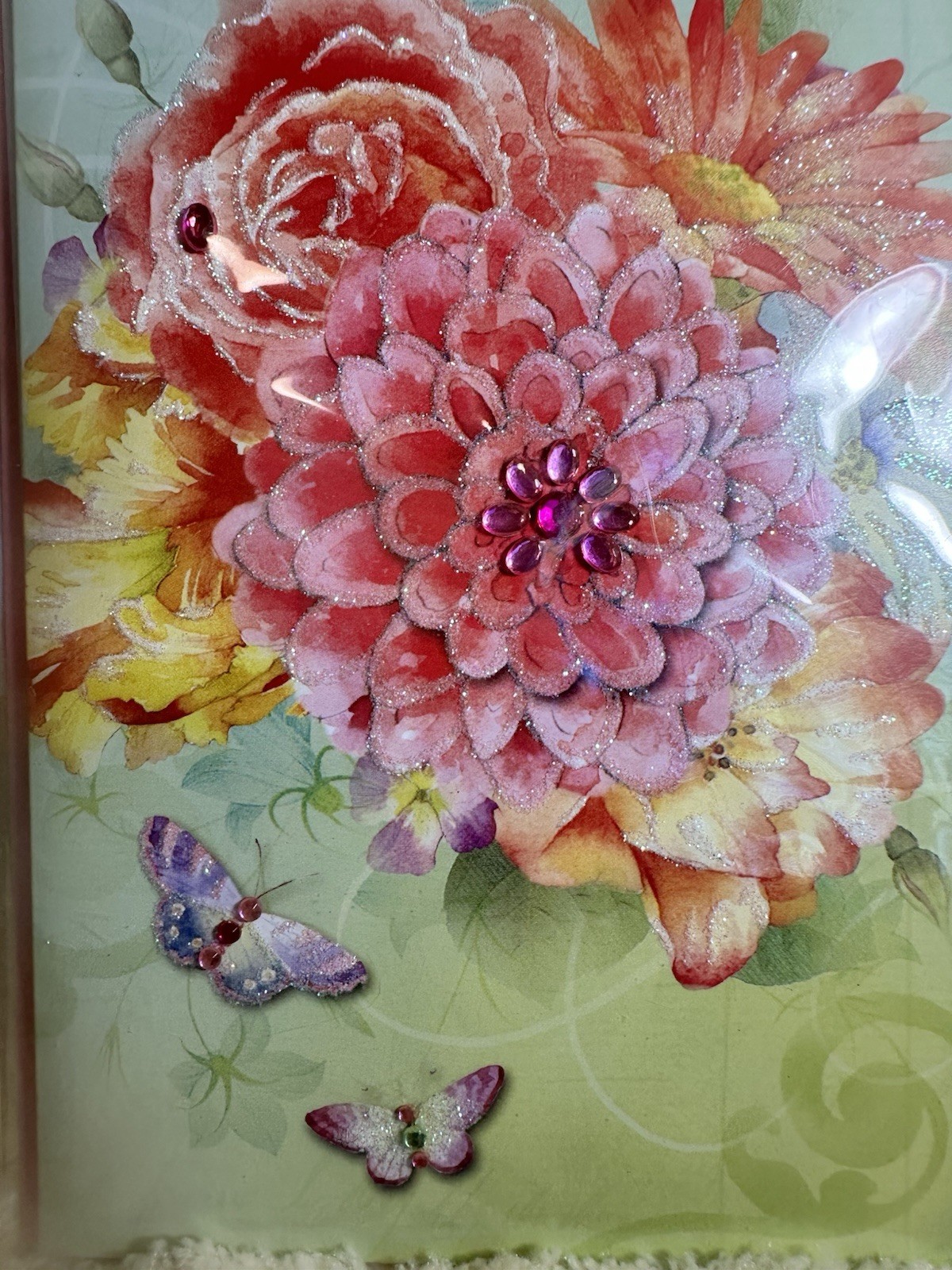 Papyrus Mother's Day Card Watercolor Peony Mums Flowers Glitter Jewels 2013