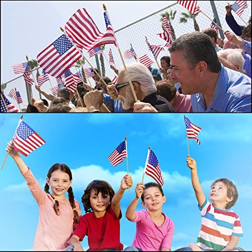 100 Pcs Small American Flags on Stick Mini Handheld 4th of July Flags 5 x 8