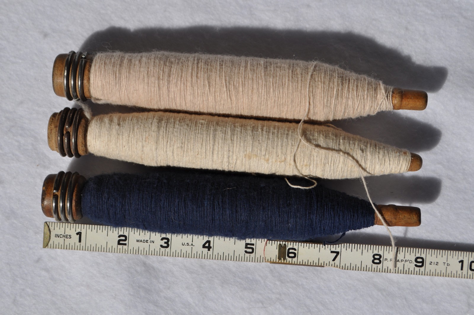 Three (3) Antique/VTG. Industrial Wood Sewing Bobbins/Quills/Spindles/Spools