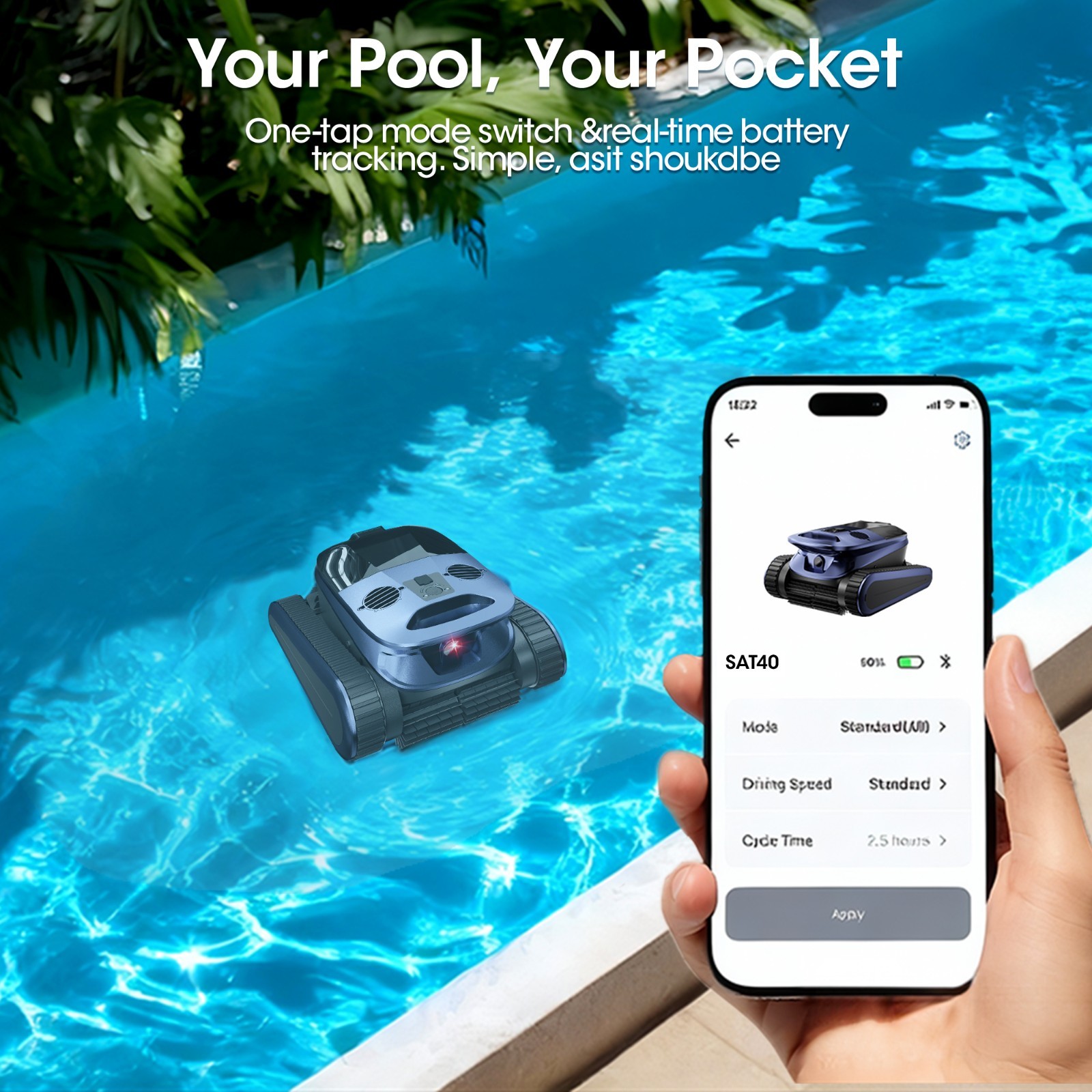 SAT 40 Cordless Pool Cleaner Robot for Inground Pools with AI Camera Pool Vacumm