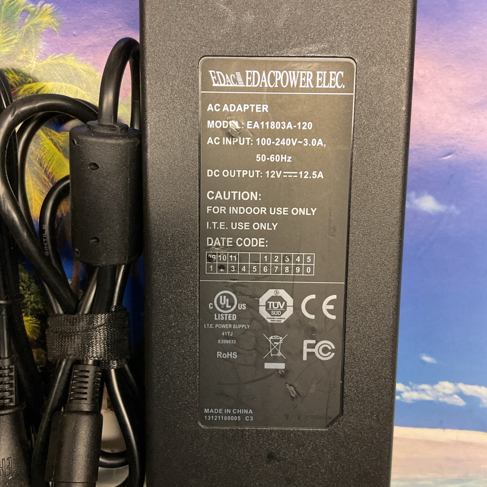 Genuine EDAC AC Power Adapter EA11803A-120 4PIN 12V 12.5A W/ AC POWER CORD