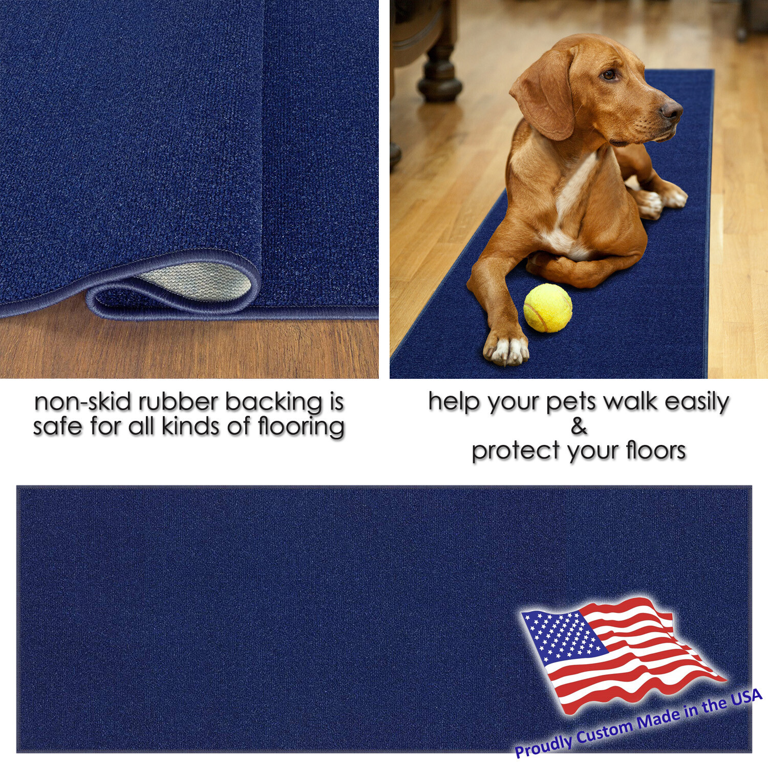 Custom Size NAVY BLUE Stair Hallway Runner Rug Rubber Back Non Skid 22" 26" 31"