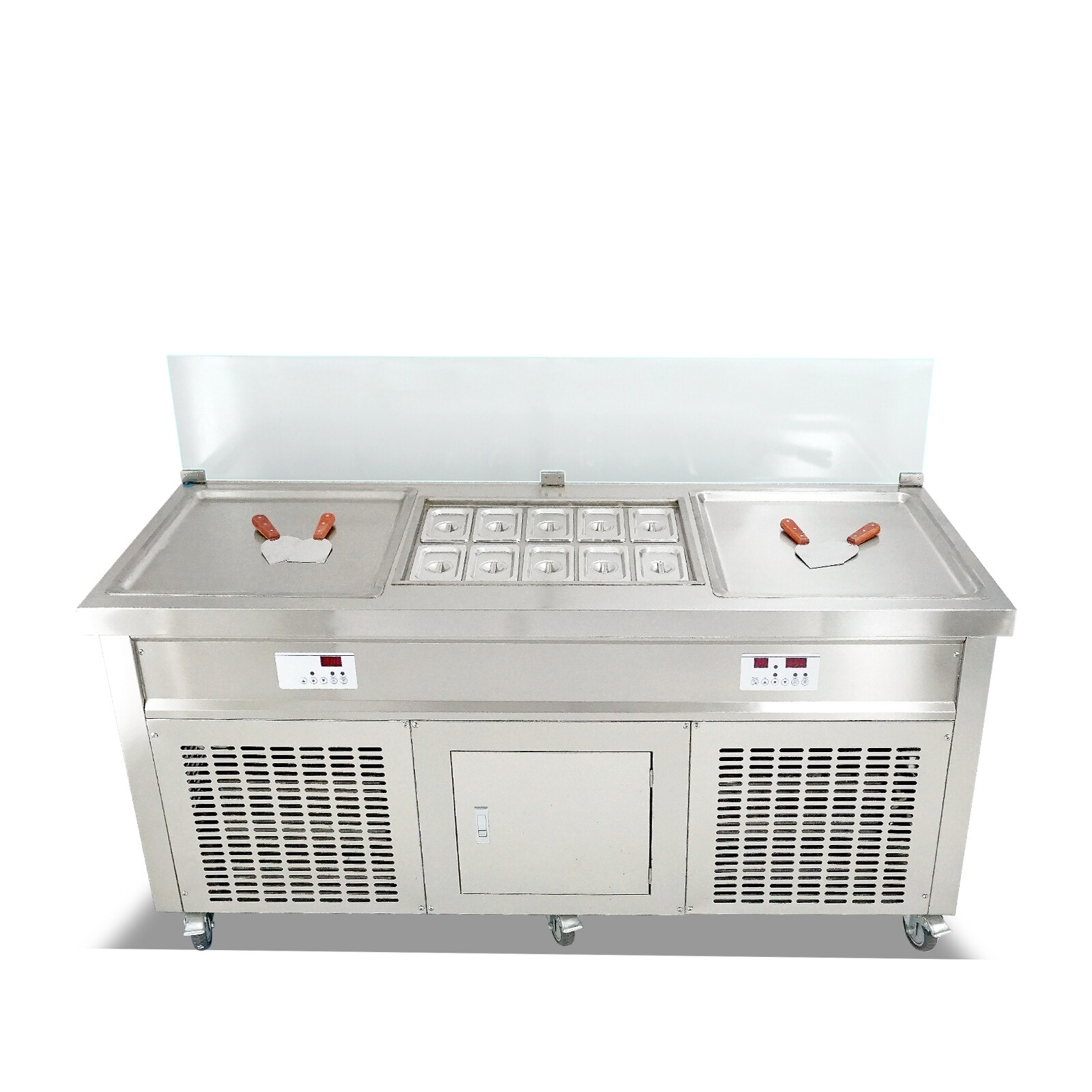 Kolice double square pans roll ice cream machine with 10pcs refrigerated tank