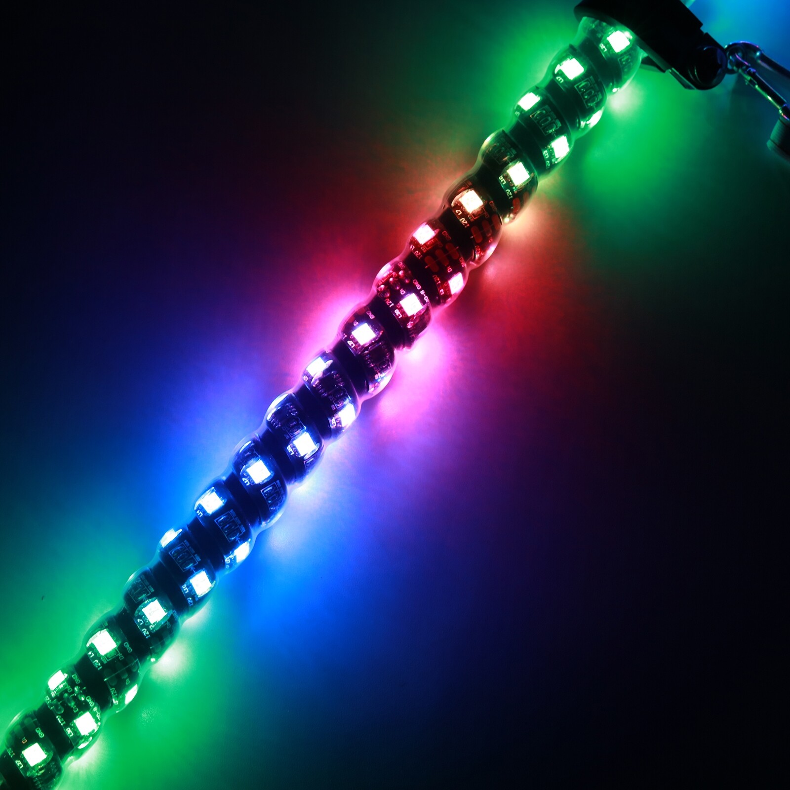 AUXBEAM Pair 3FT Sprial RGB LED Whip Lights+Roll Cage Mount Bracket Off-road UTV