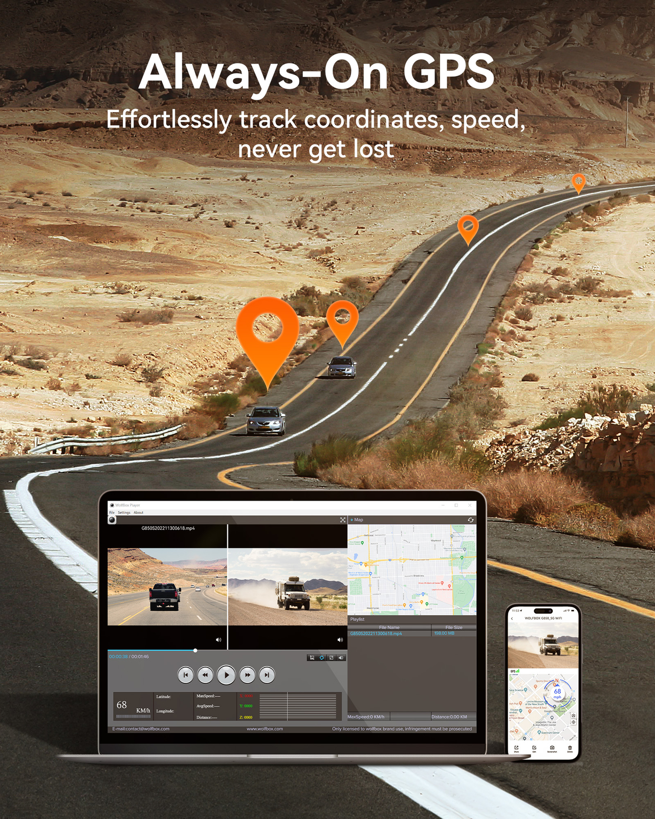 WOLFBOX 4K 12" Mirror Dash Cam Front and Rear Inside 5G WiFi Parking Monitoring