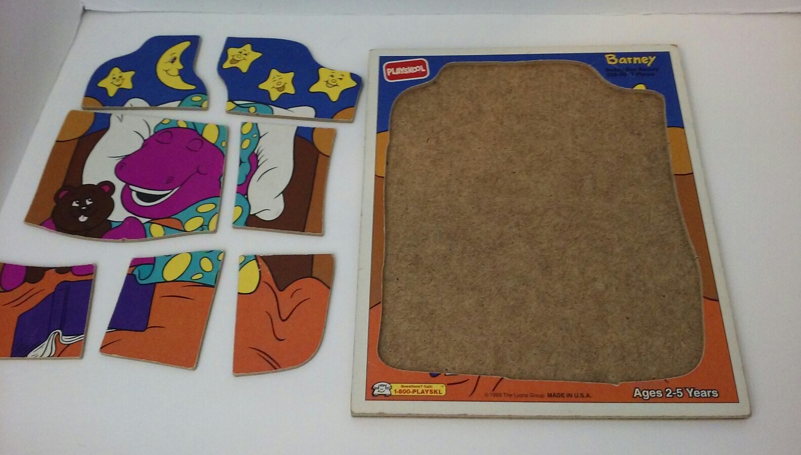 Playskool Barney Wooden Puzzle 1993 Beddy Bye Barney 7 pieces