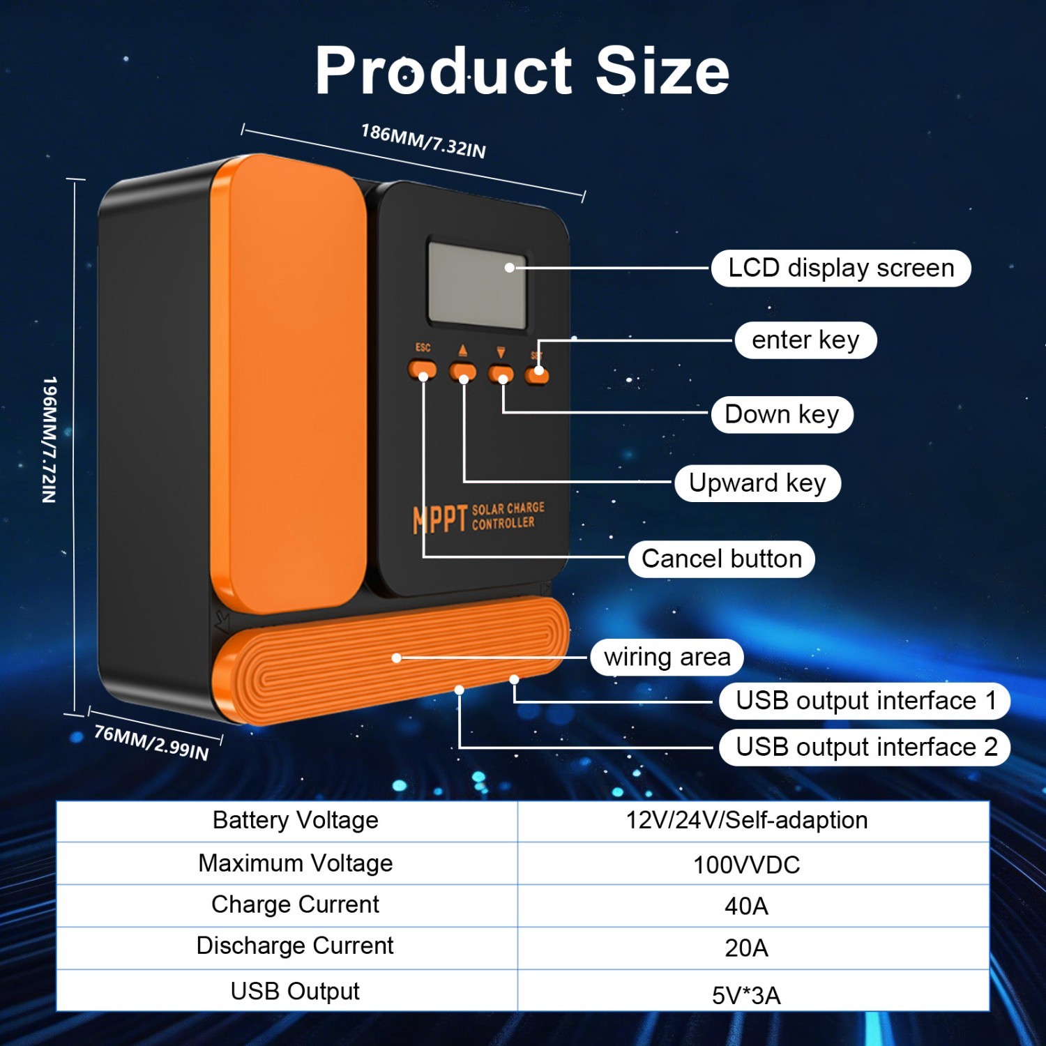 40A MPPT 12V 24V Solar Charge Controller with LCD Display Auto Regulator US NEW