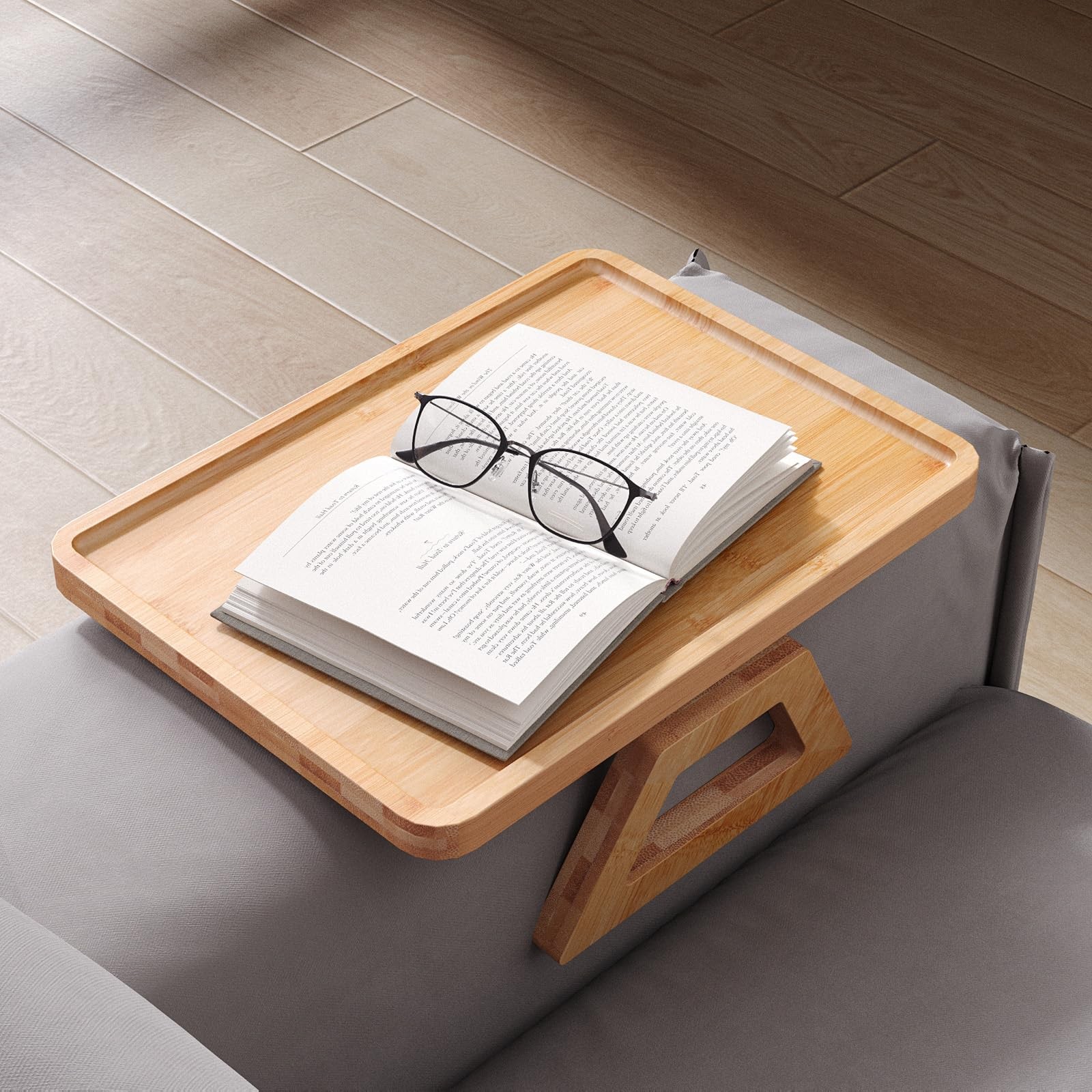 Danfoxer Couch Arm Tray,Bamboo Folding Sofa 13" x 9.4" x 0.7", Natural