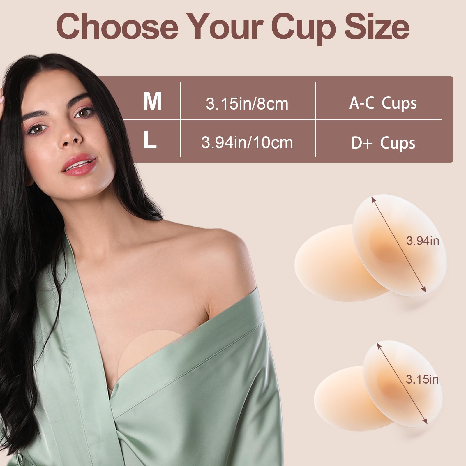Ultra-thin Nipple Covers for Women - 2 Pairs Sticky Silicone - M (fits A-C cups)