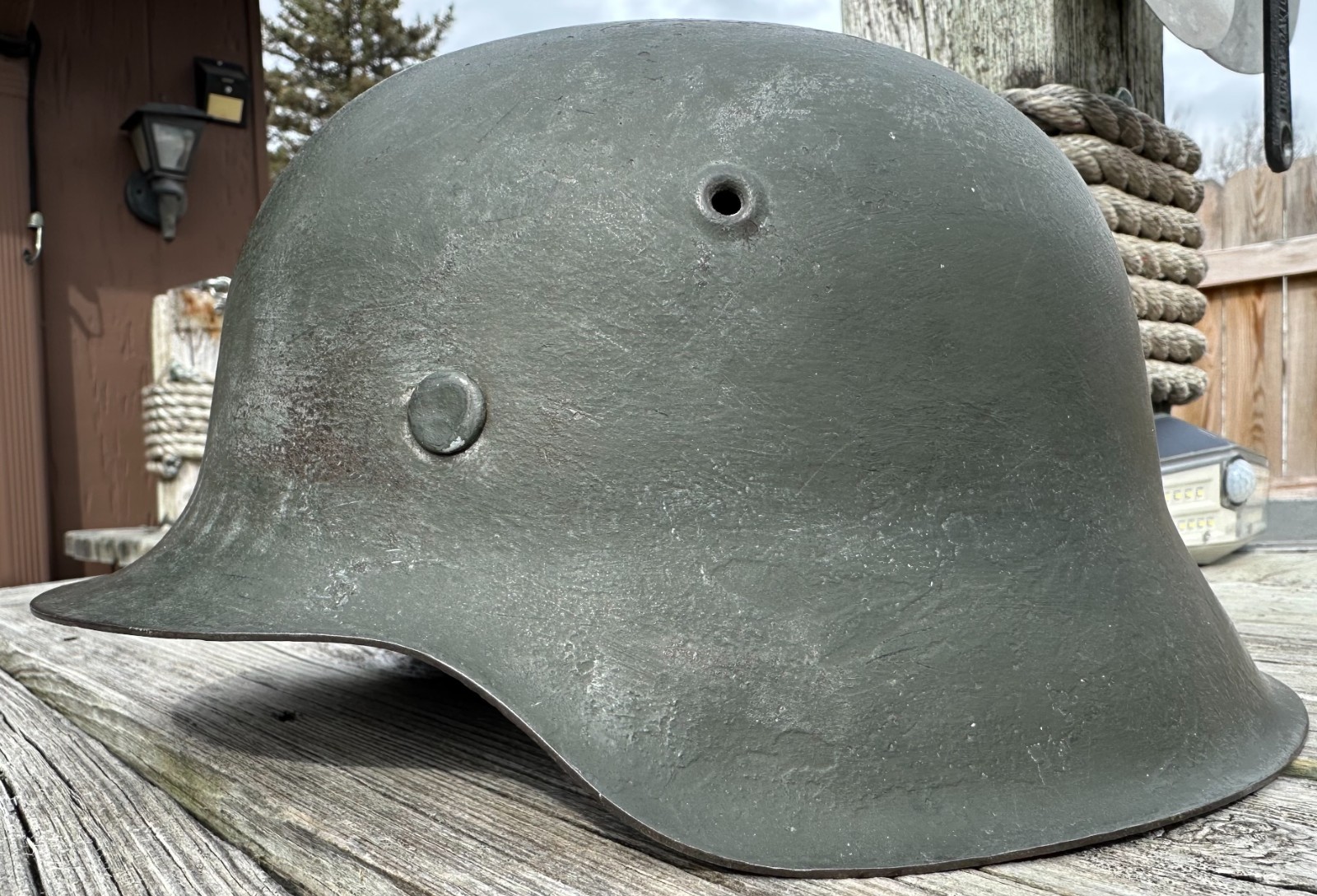 Original German M42 Combat Helmet Stahlhelm - Ex Snow Camo!