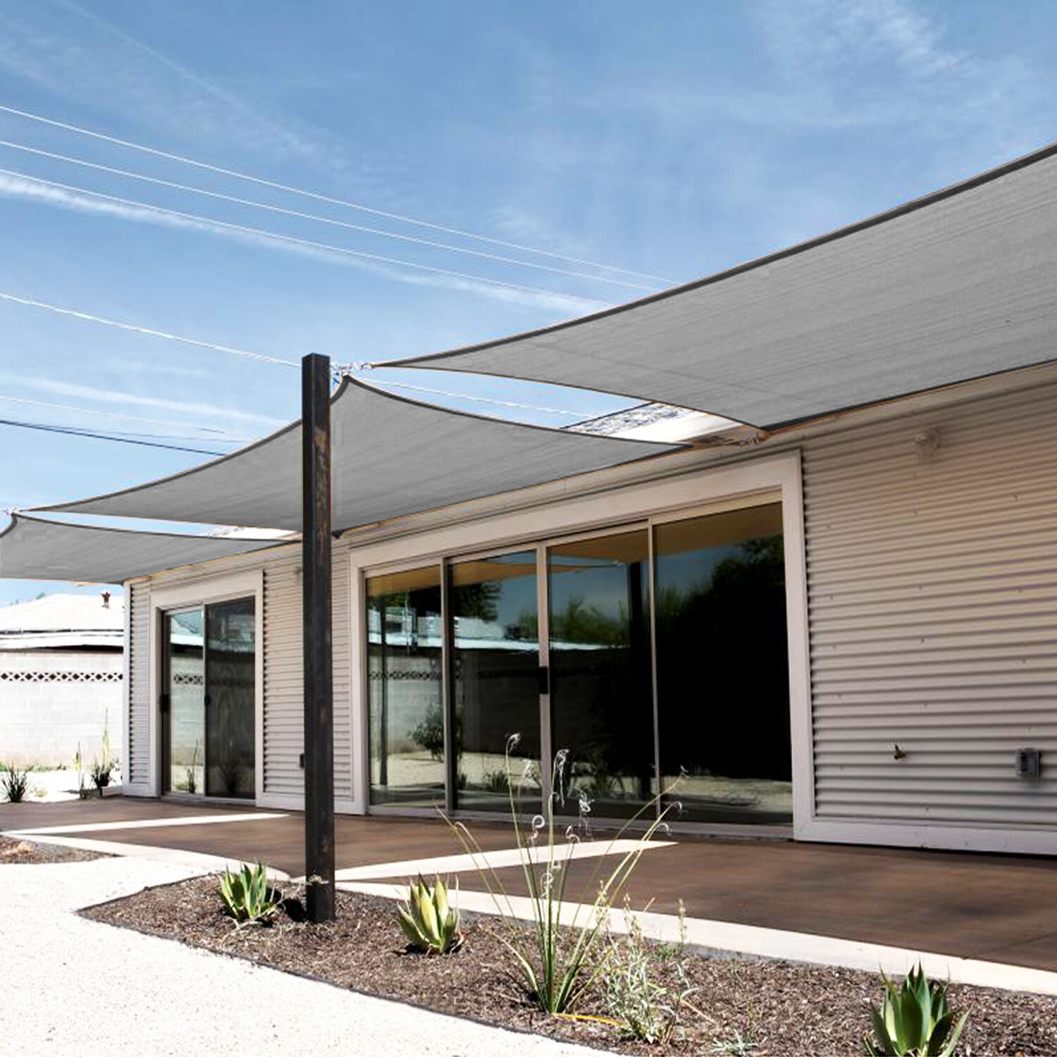 2-6 Ft Shade Sail w/ Steel Wire Rectangle Sun Canopy Pool Shelter Cover Gray