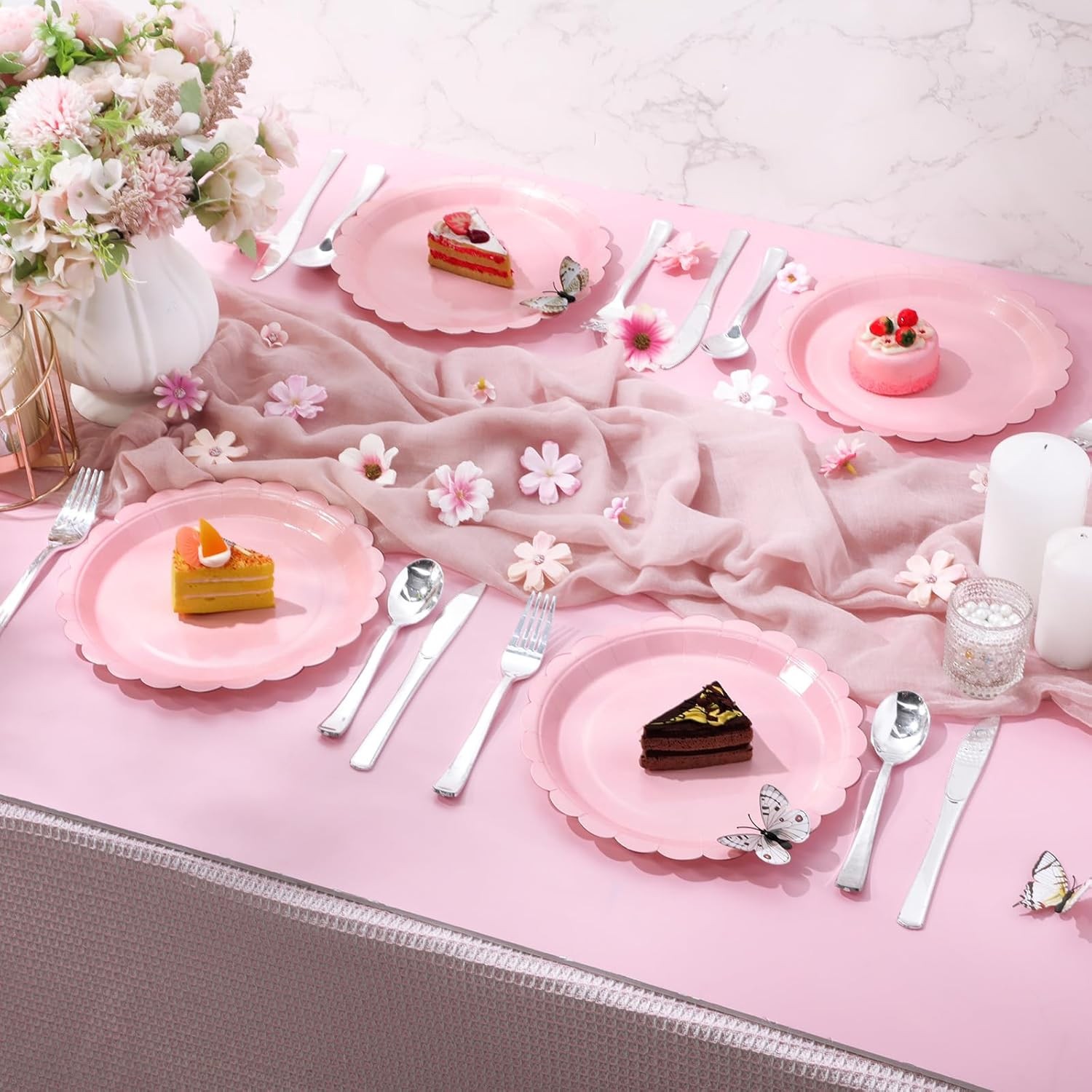 50 Disposable Scalloped Plates in Light Pink for All Occasions