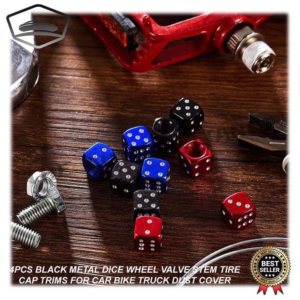 4PCS Metal Dice Wheel Valve Stem Tire Cap Trims For Car Bike Truck Dust Cover