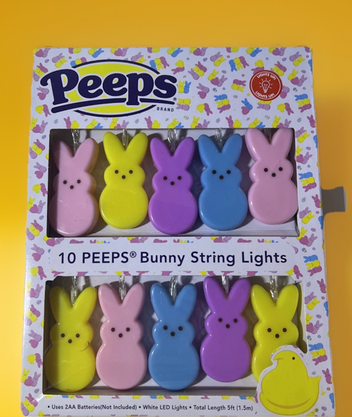 🐰NIB Set of (2)Pastel Peeps Bunny LED String Lights 5 Feet