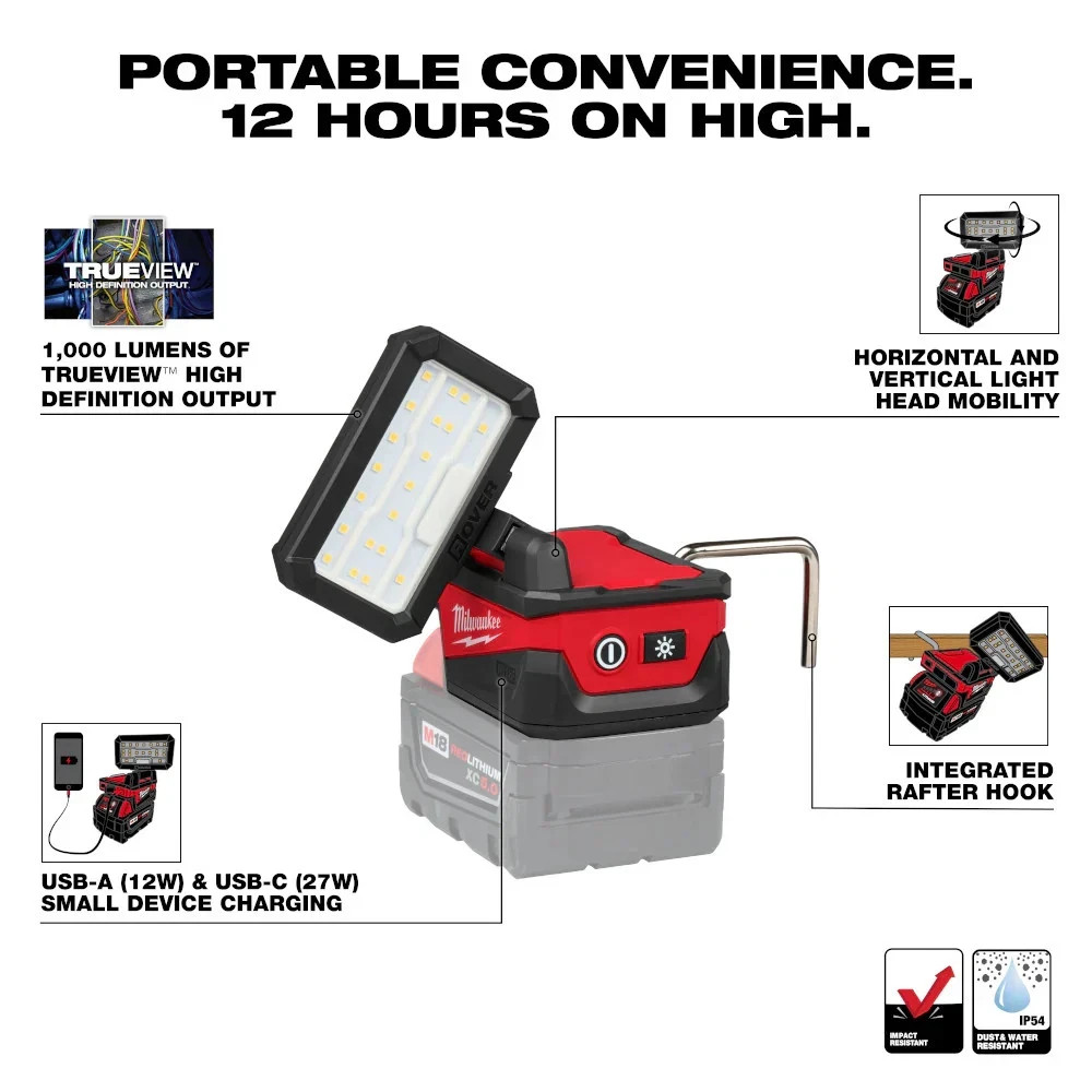 Milwaukee 2359-20 M18 18V ROVER Compact Folding Flood Light - Bare Tool NEW