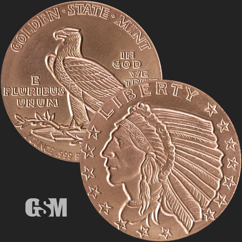 20X - Incuse Indian COPPER Round 1 oz .999 Fine Copper Round - BACKORDER