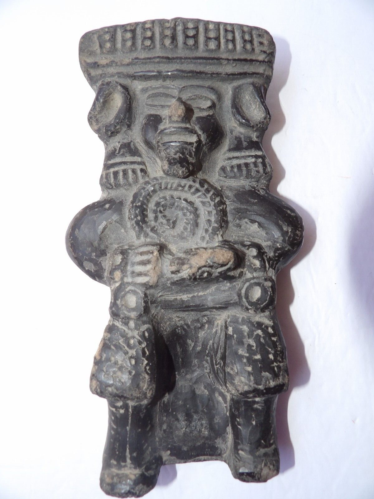 Pre-Colombian Style Decorative Clay Sculpture with Headdress
