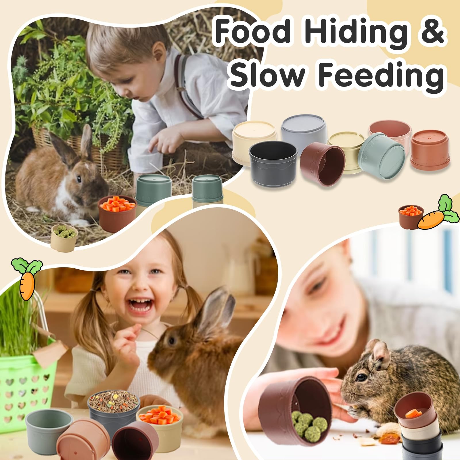 8 Pcs Stacking Cups for Rabbits Colorful Bunny Toys for Rabbits and Small