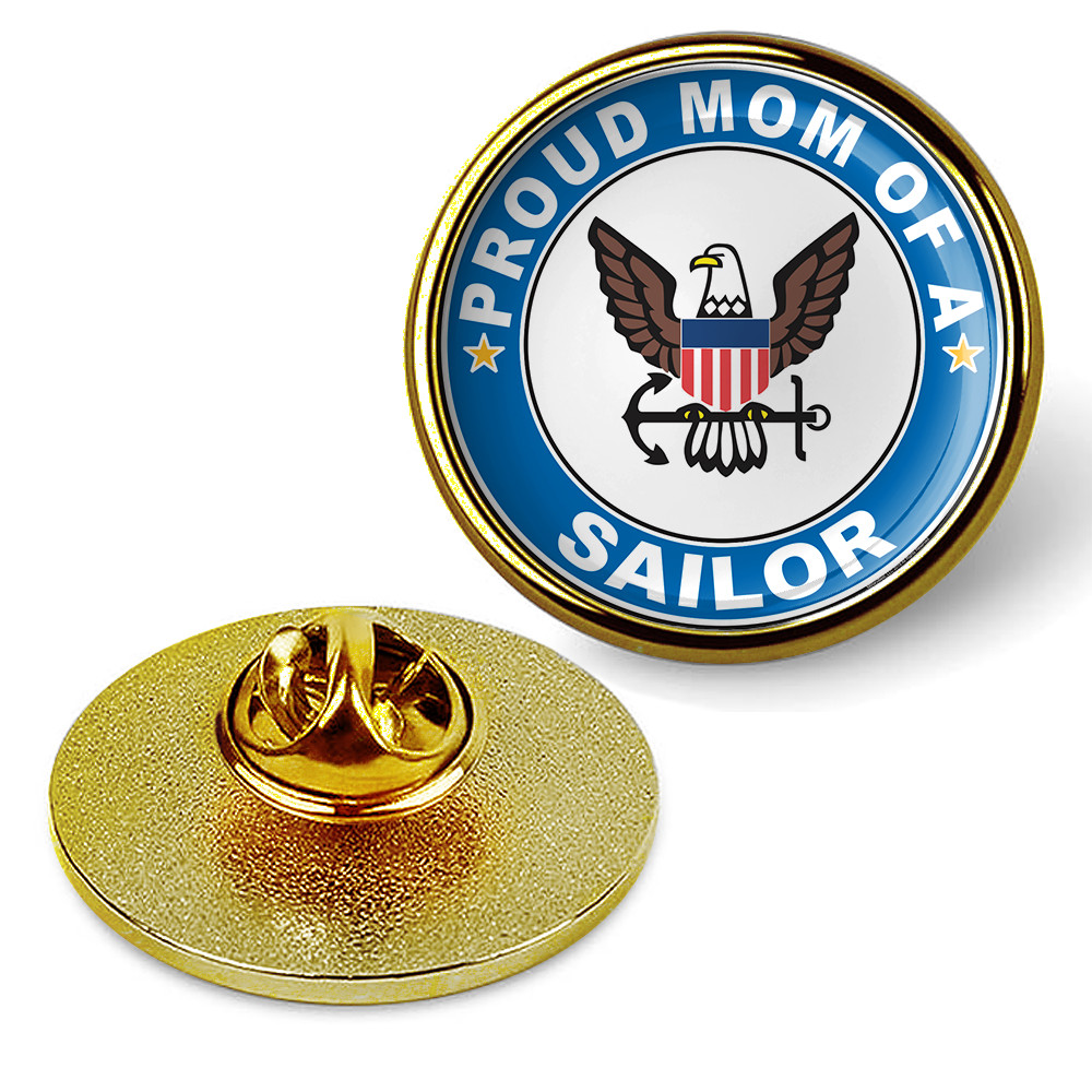 Proud Mom of a Sailor U.S. Navy Round Military Lapel Pin - Gold