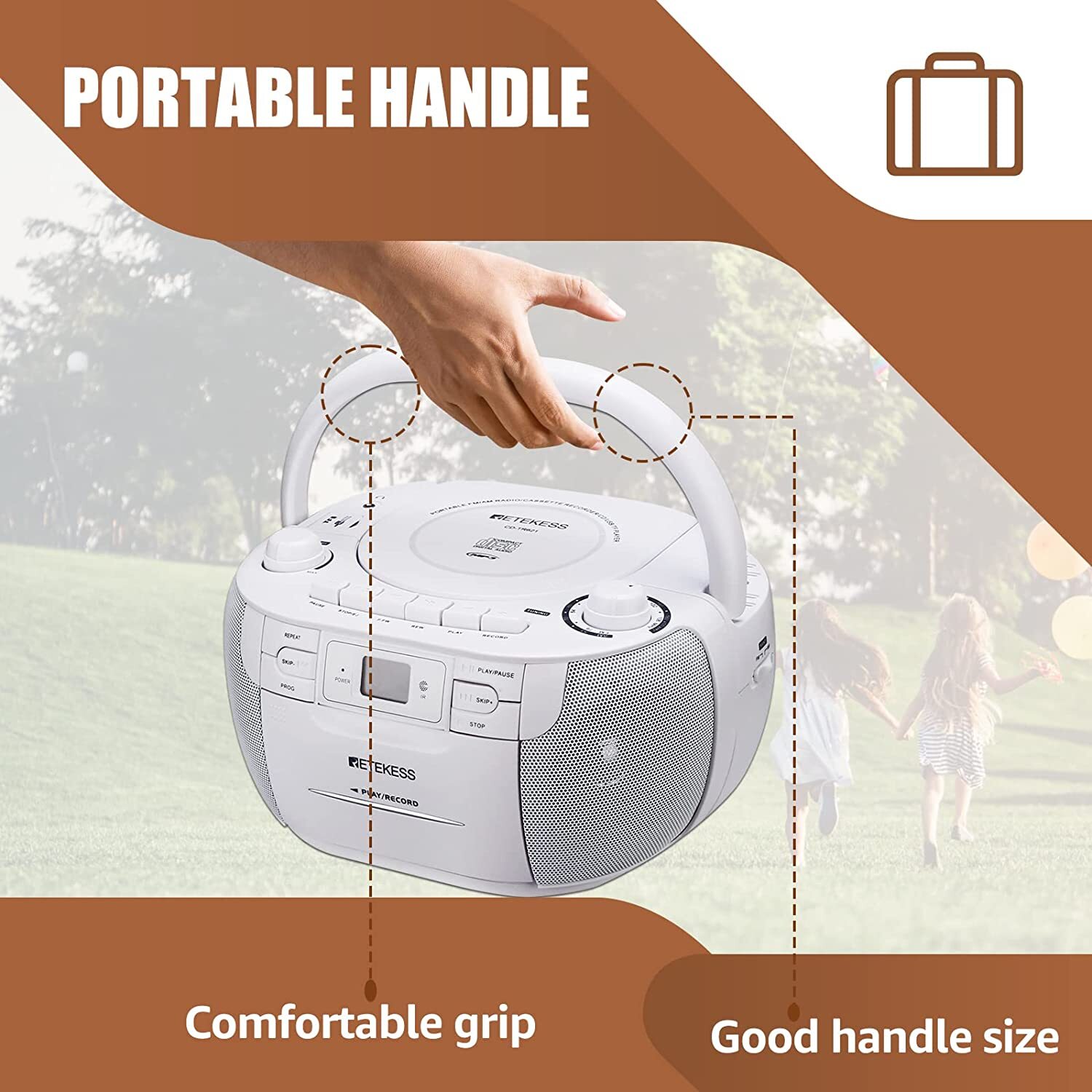 TR621 Portable AM/FM Radio CD/Cassette Tape Player Combo Record Boombox Speaker