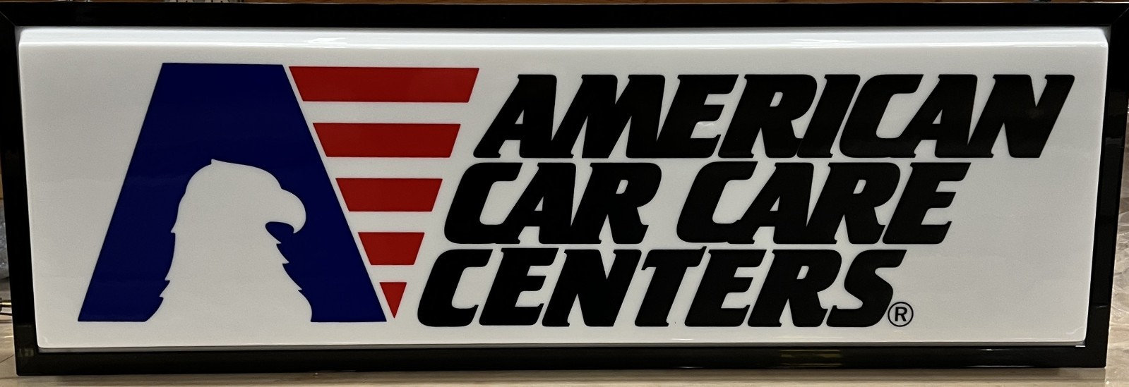 American Car Care Dealer Sign White Black Letters Single Sided Hanging