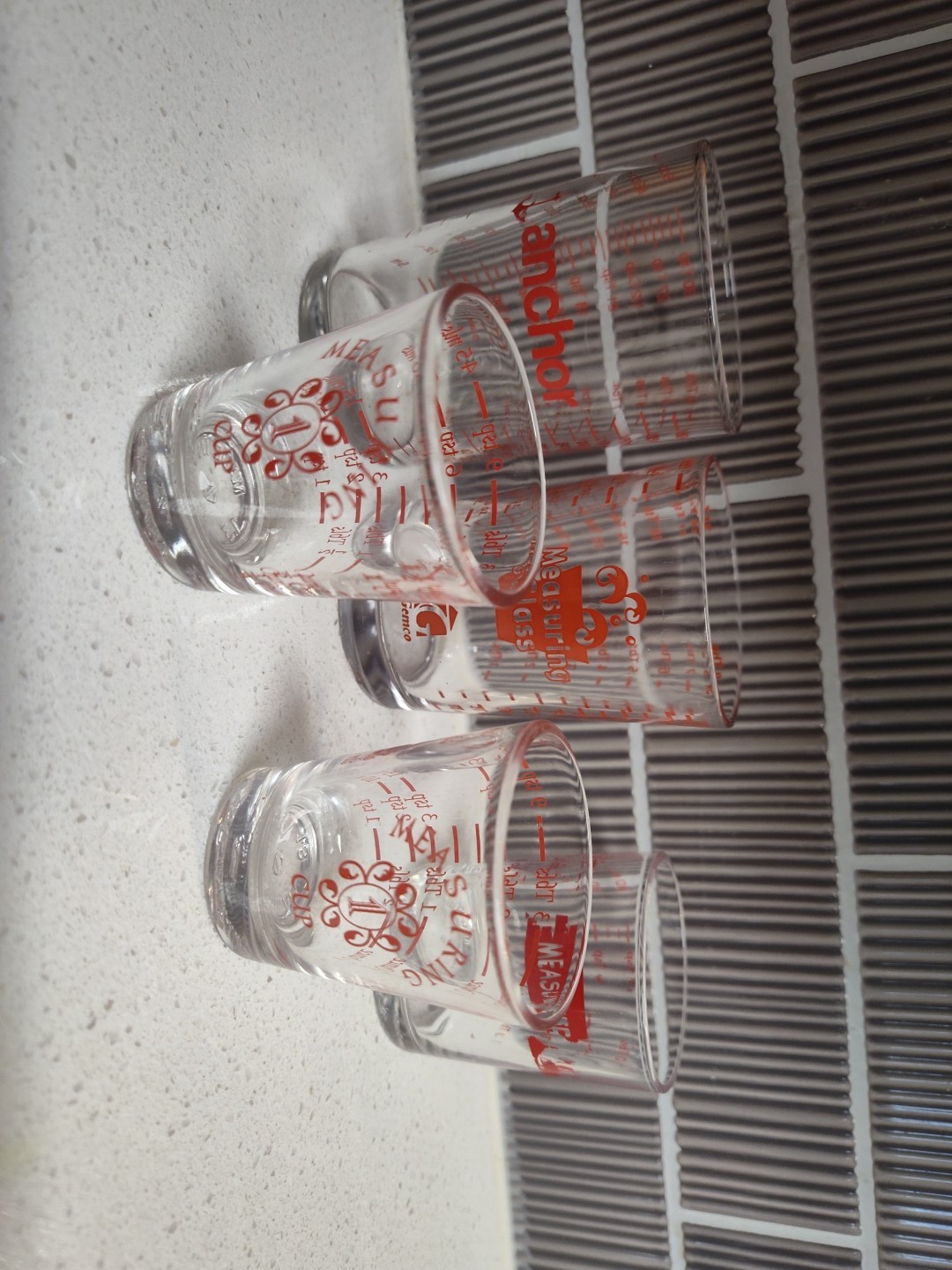 Lot of Measuring Glasses 2 - 1.5 oz, 2.6 oz, 4 oz, and 5 oz Anchor Hocking Gemco