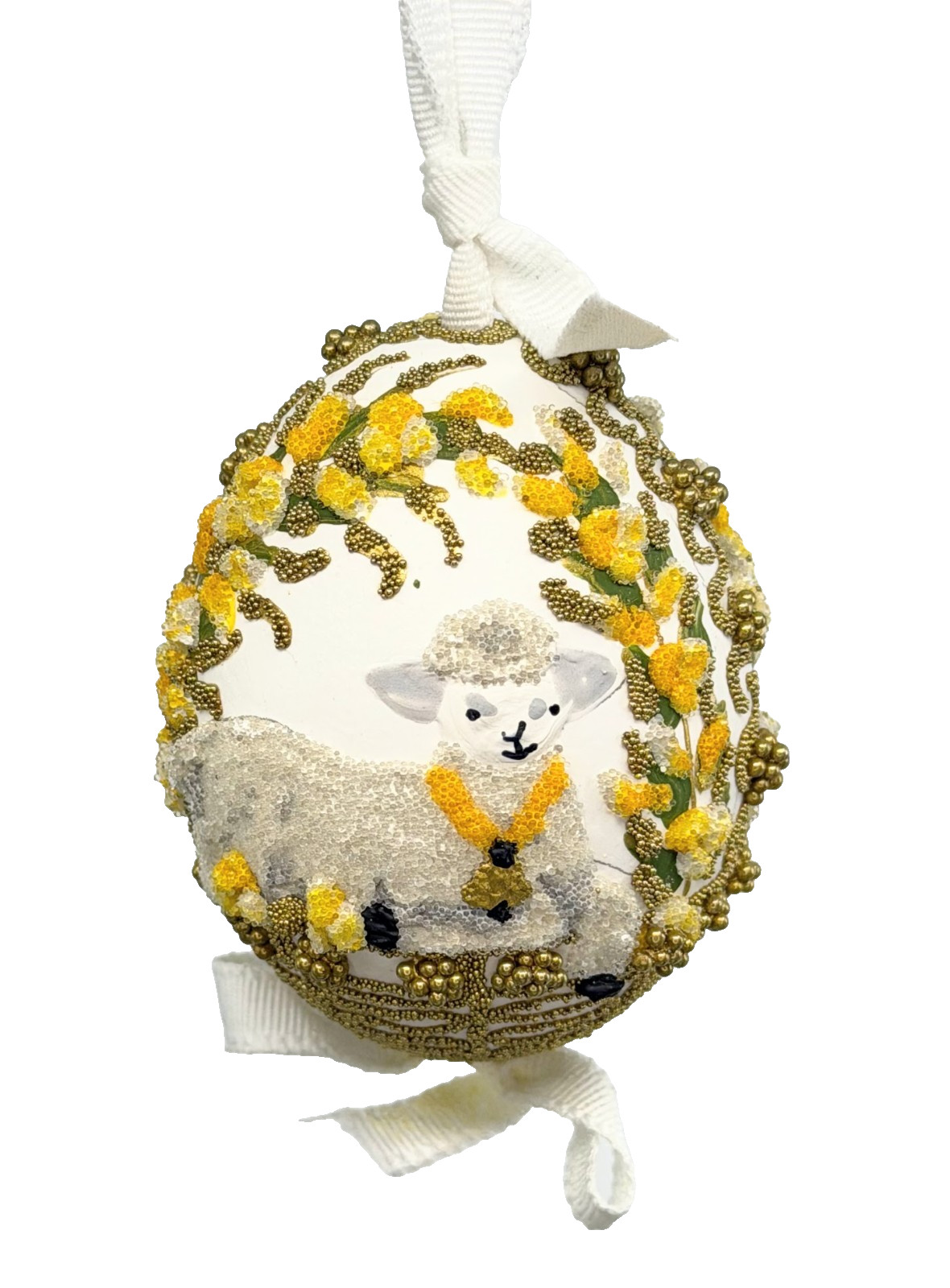 Easter Egg Ornament: Peter's Seasons GMBH; Spring Lamb in Golden Basket w/Vines
