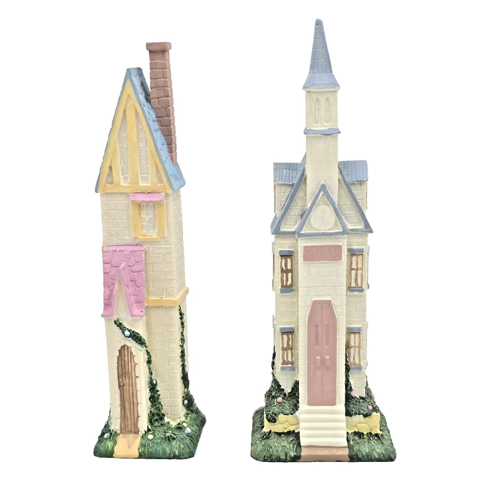 Vintage Easter Village Rabbit Bunny Houses Trees Decor Set of 12