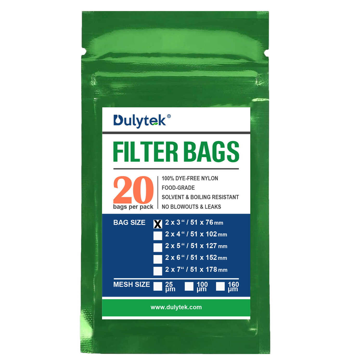 Dulytek Premium Nylon Filter Bags, 2" x 3" - 25 / 100 / 160 Micron Mesh