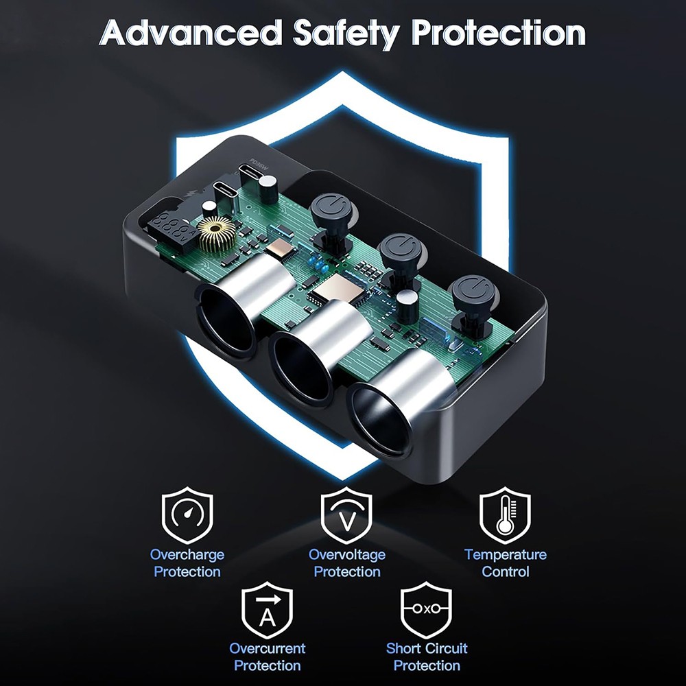 3 Way Car Cigarette Lighter Socket Splitter USB Fast Charger Power Adapter 12V