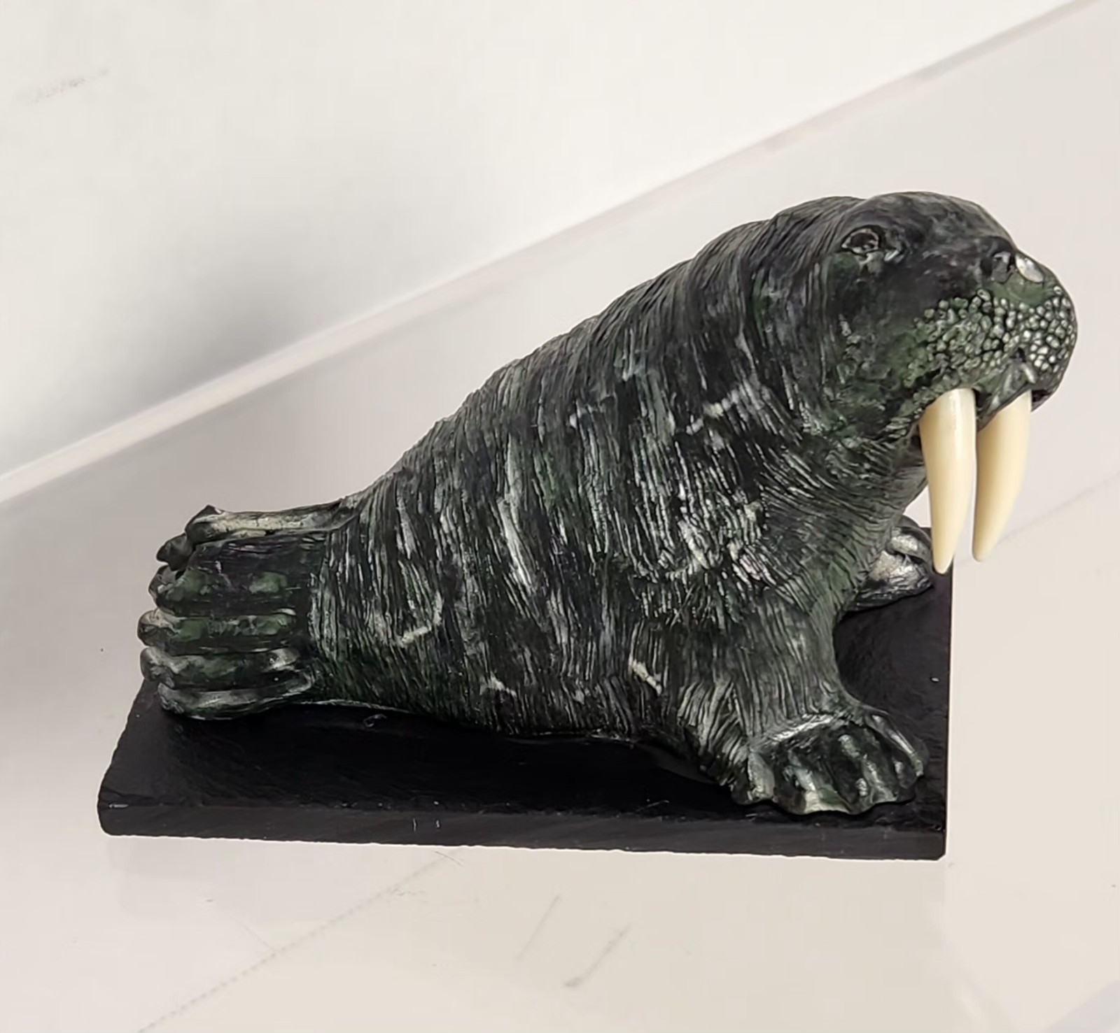 A Wolf Original Mounted Walrus Soapstone Sculpture Hand Made in Canada