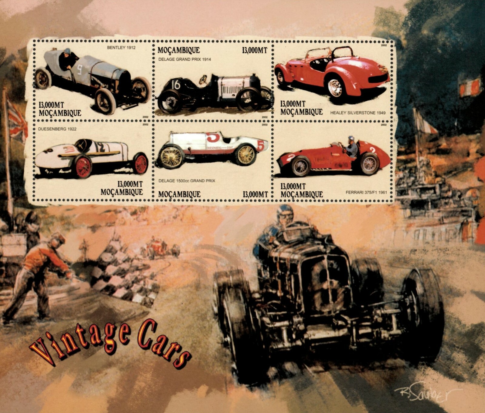 Mozambique 2002 - Vintage Racing Cars - Sheet of 6 - Scott 1708 - MNH