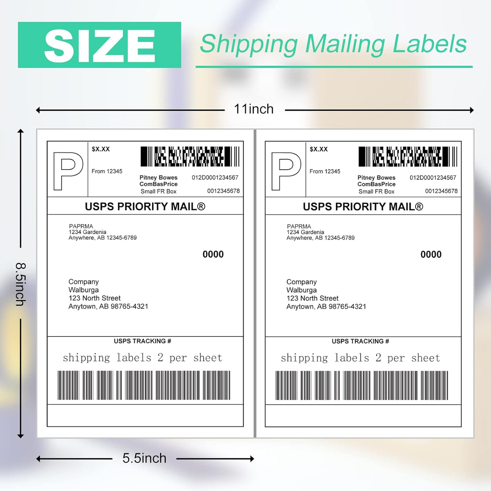 50-1000 Premium 8.5" X 5.5" Half Sheet Shipping Labels Self Adhesive 2 Per Sheet