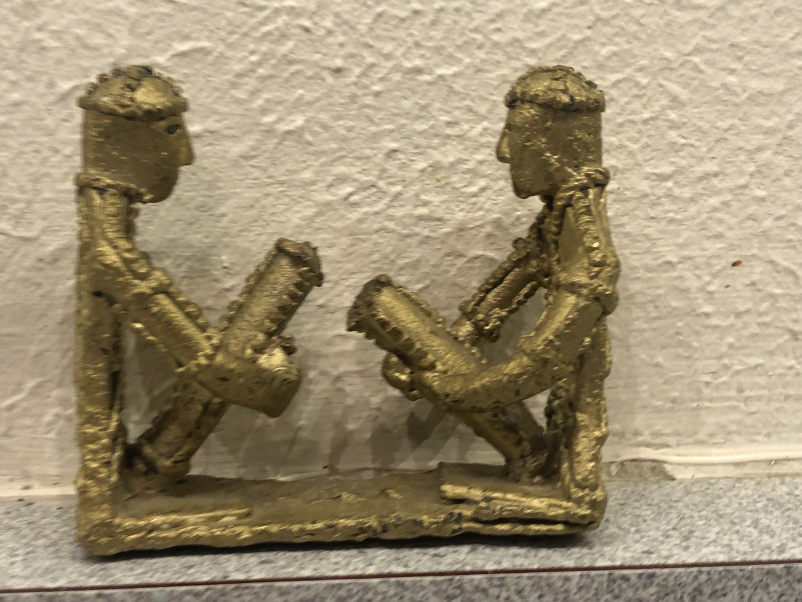 Vintage West African Tribal Folk Art Bronze Sculpture - Two Musicians Sitting