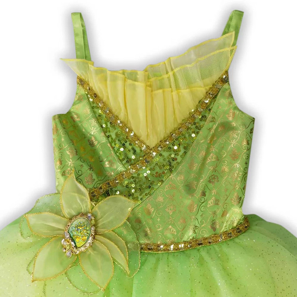 Disney The Princess and Frog Costume Dresses Tiana Green Mesh Lotus Brooch 3 NEW