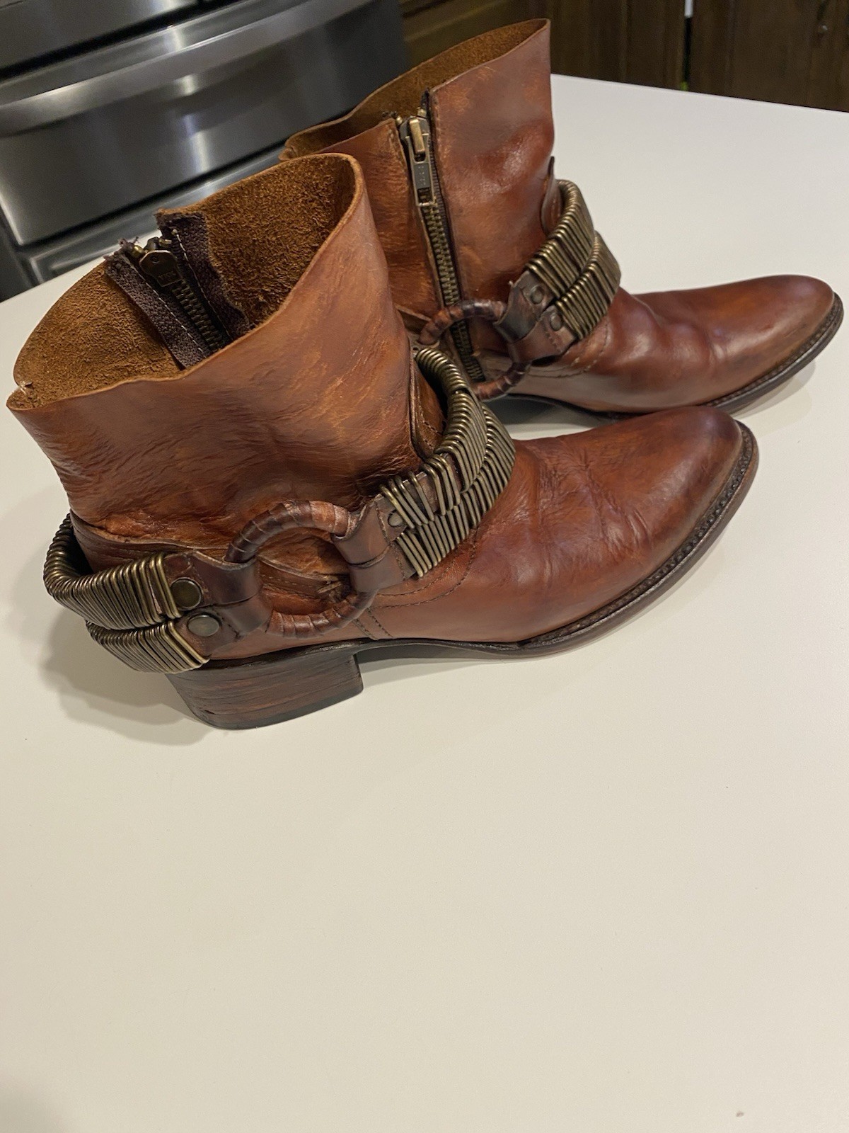 Freebird by Steven Evil Brown Ankle Boot Size 7 Brass Hardware