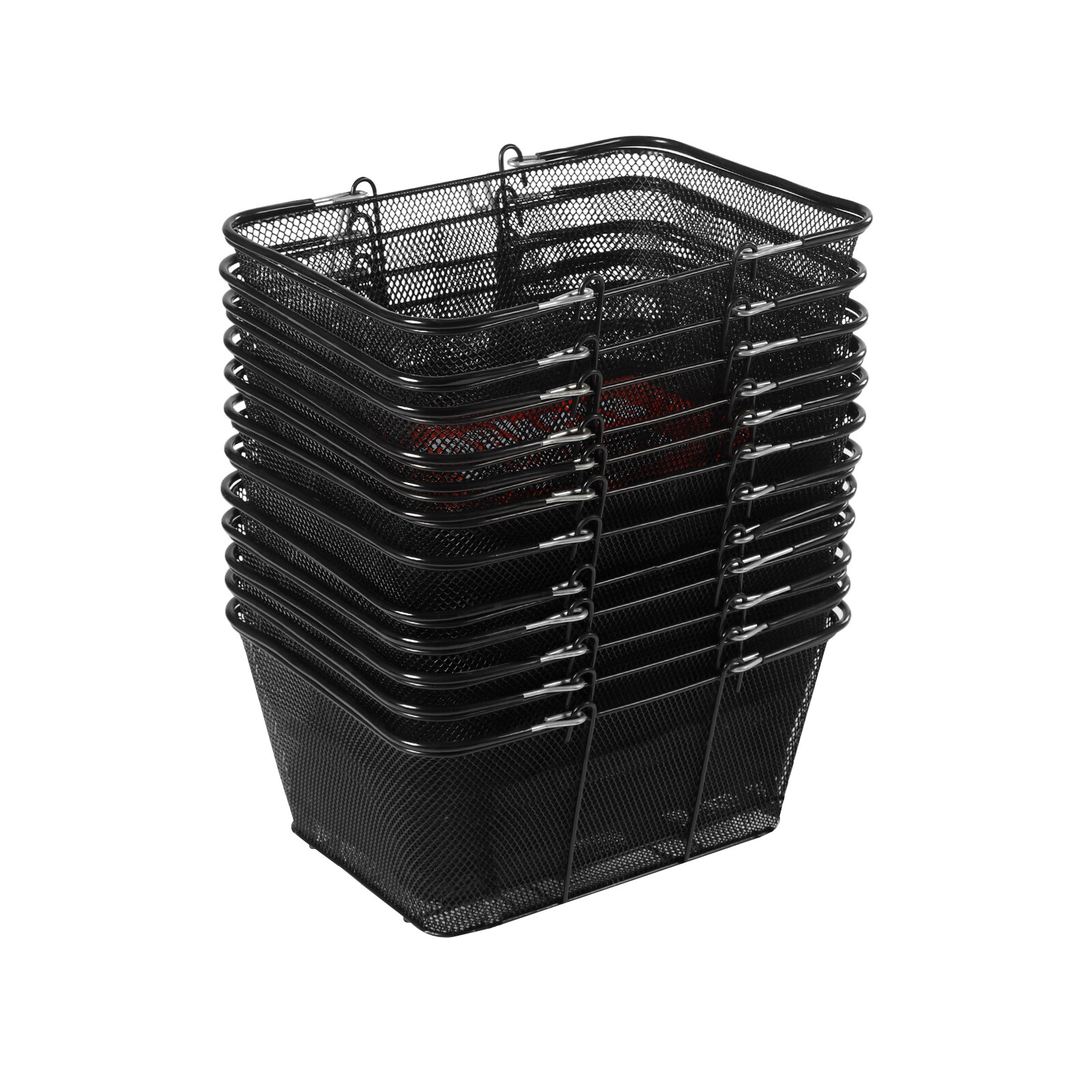 12 Pcs Shopping Baskets With Handles Black Metal Shopping Basket Stackable Iron