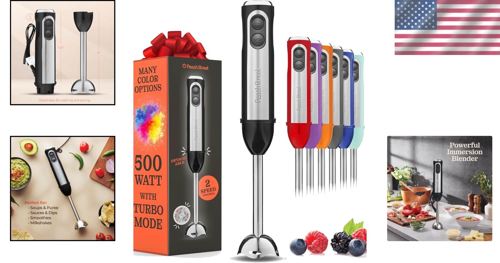 Luxury 500 Watt Immersion Blender with Turbo Mode & Detachable Base for Kitchen