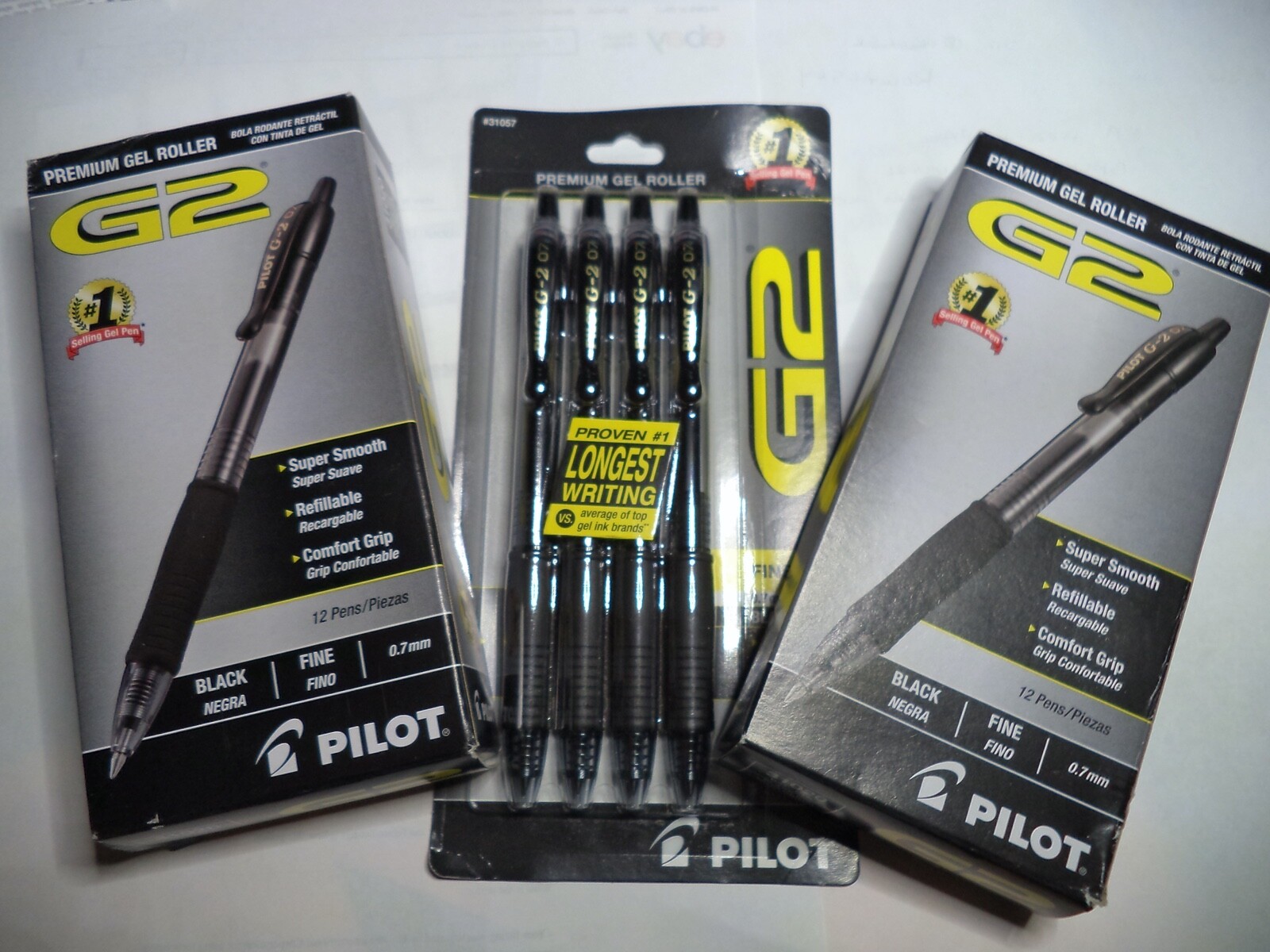 12 Pilot G-2 Retractable Gel ROLLER Pens Fine Point 0.7mm BLACK 31136 31020 10%