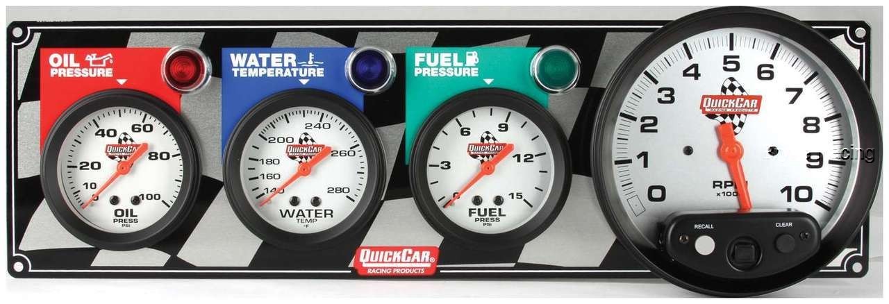 QuickCar 3 Gauge Panel with Tach OP WT FP IMCA Sportmod Quick Car Tachometer