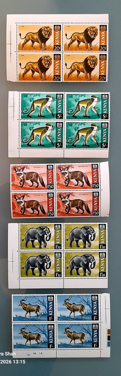 1966-69 Kenya BEAUTIFUL Animals MNH BLOCKS OF 4 of five values HARIASTAMP