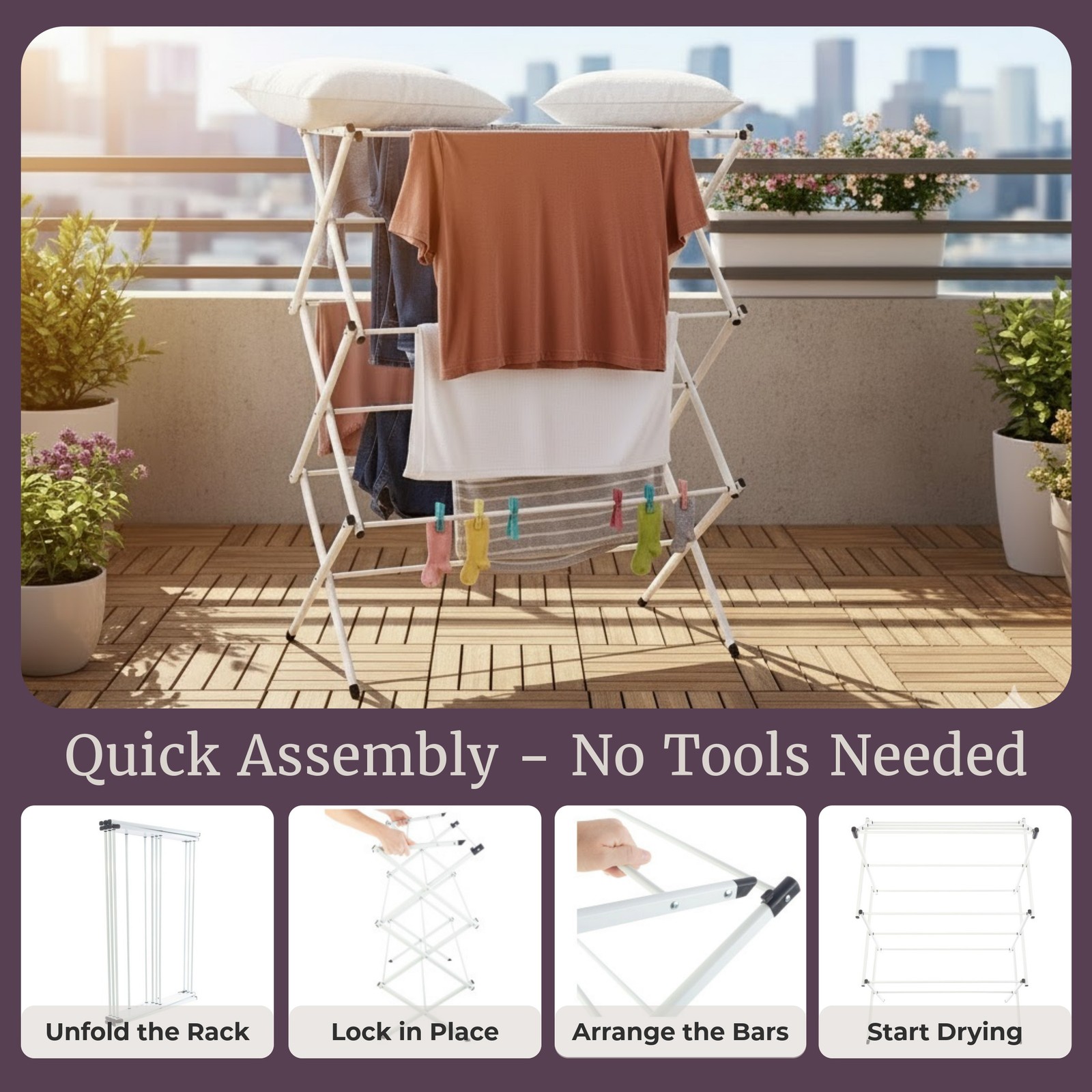 Clothes Drying Rack Portable Rack for Hanging and Air-Drying Laundry, White