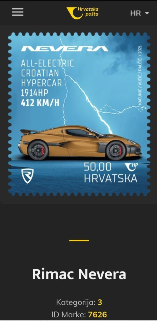 Croatia 2021,RIMAC NEVERA,COMPLETE SET of 5 motives , Unusual