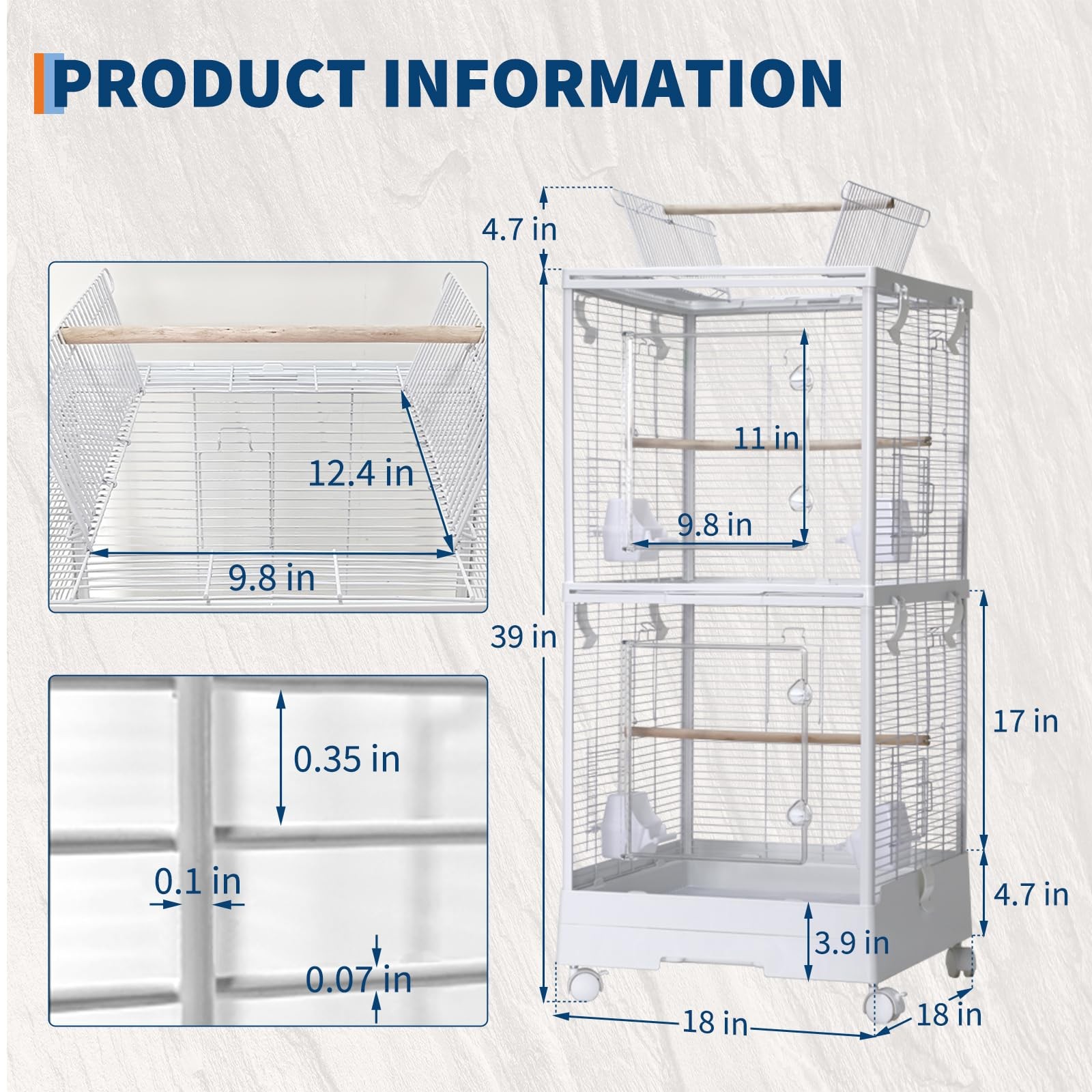 Double-layered Birdcage With Roof Opening Bird Aviary Cage With Castors, White