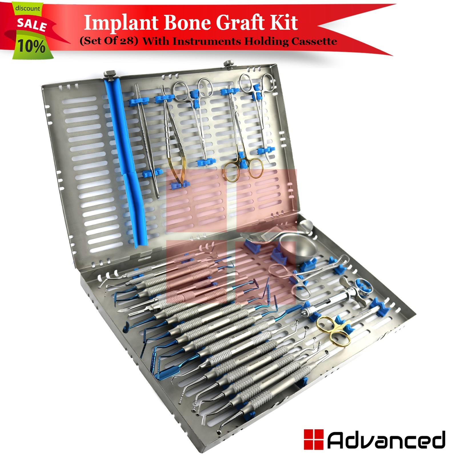 28 Pcs Implant Bone Graft Surgery Kit Dental Surgical Instruments W/ CASSETTE